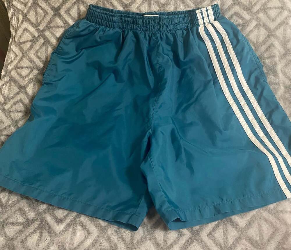 Vintage 90s Adidas Teal Nylon 3-Stripe Athletic Shorts Youth XL